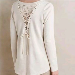 Cream Anthropologie lace up sweatshirt